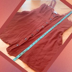 Rust orange button up mini linen dress